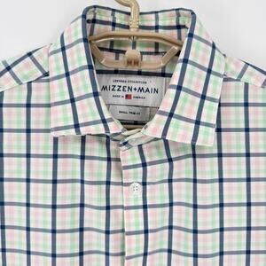 Mizzen + Main Leeward Collection Comfort Shirt Plaid Trim Fit Blue Pink Small